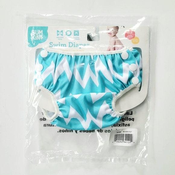 Bumkins Reusable Swim Diaper - Blue Chevron, Small - Picture 2 of 5